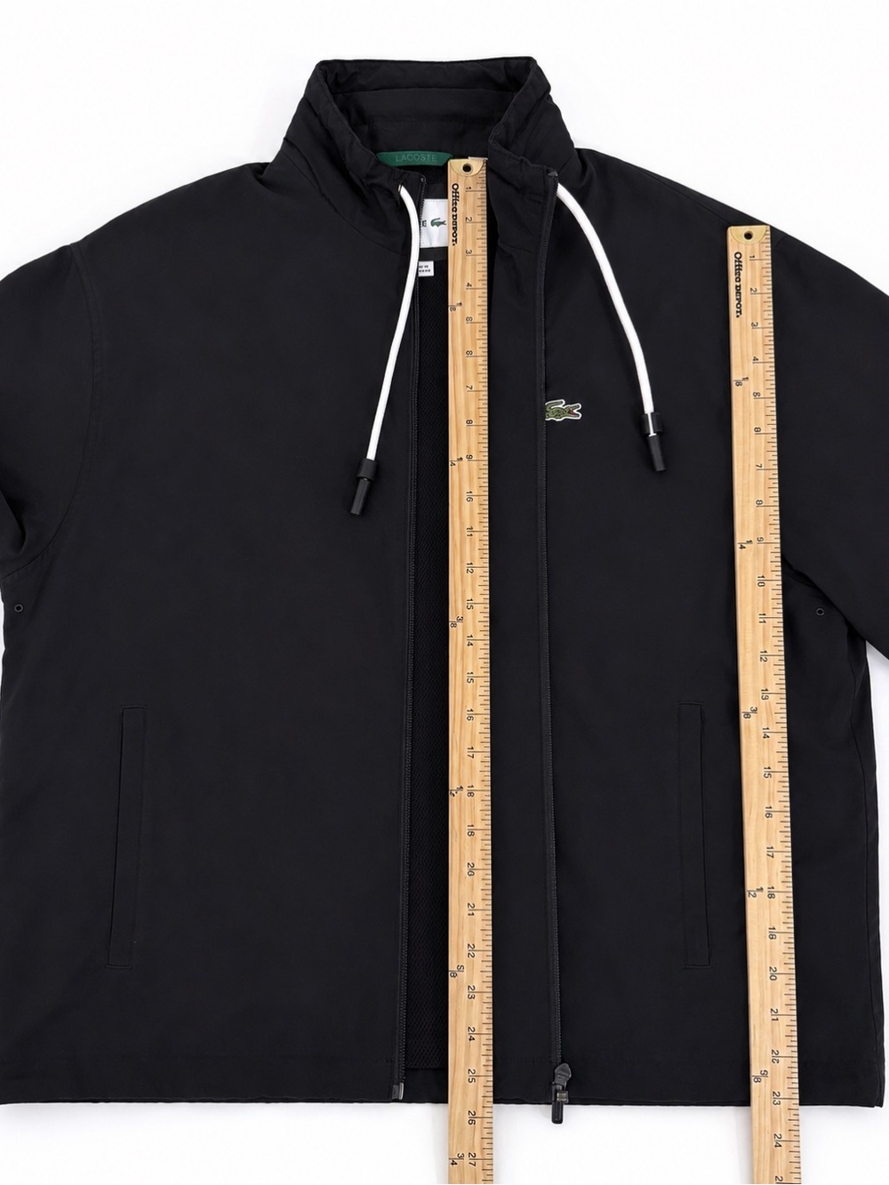 Lacoste Black Lined Full Zip Lightweight Jacket Detachable Hood Men’s Medium - Picture 5 of 11